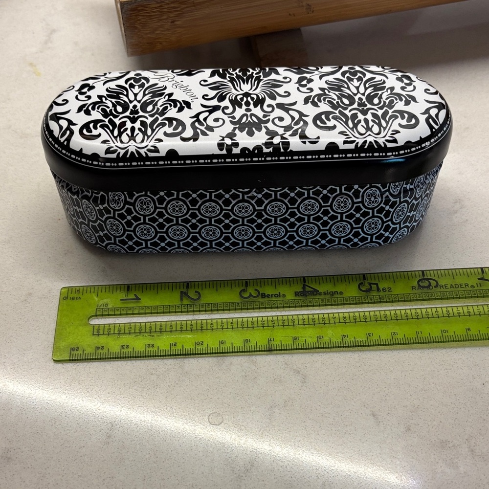 Brighton Sunglasses Case- black & white tin container